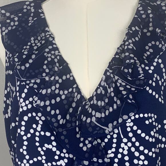 Karl Lagerfeld Navy Blue with White Dots Ruffled Dress Medium - Picture 3 of 8